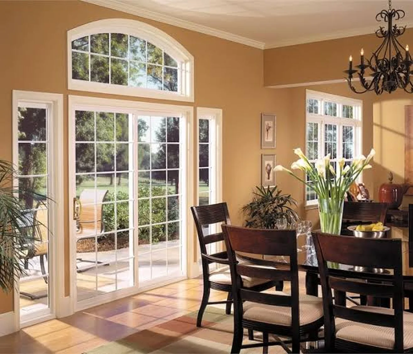 Dining room with a large picture window looking out over the garden